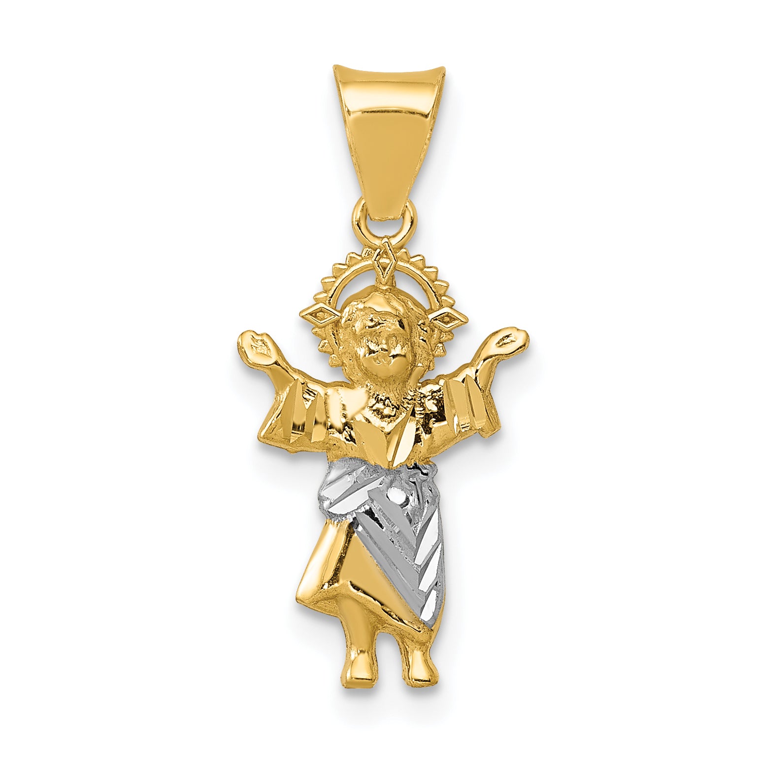 14k with Rhodium D/C Polished Baby Jesus Pendant
