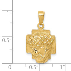 14K Gold Polished Jesus Head Pendant with Crown Solid Cast Design