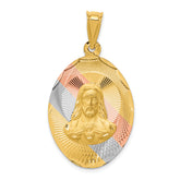 14K w/Rose and White Rhodium D/C Sagrado Corazon Oval Pendant