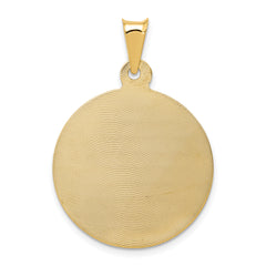 14K Gold Sagrado Corazon Circle Pendant with Polished Finish Solid Design