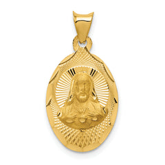 14K Polished D/C Sagrado Corazon Oval Pendant