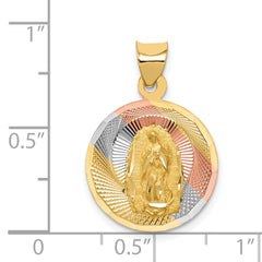 14K Gold Rhodium Lady of Guadalupe Pendant with Diamond-Cut Detailing