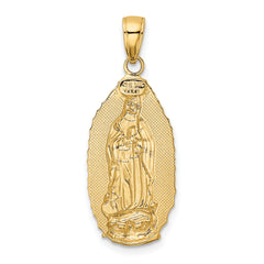 14K Gold Our Lady of Guadalupe Engraved Oval Pendant Polished, Solid, Elegant