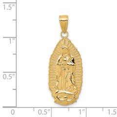 14K Gold Our Lady of Guadalupe Engraved Oval Pendant Polished, Solid, Elegant