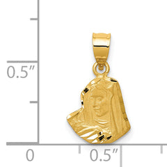 14K Gold Satin Diamond-Cut Mary Pendant with Brushed Finish Solid & Elegant