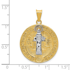 14K Gold & Rhodium St. Benedict Medal Pendant Polished, Reversible Design