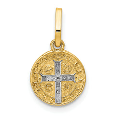 14K Gold and Rhodium St. Benedict Medal Pendant Reversible, Polished Finish