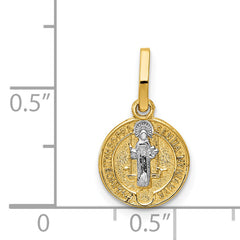 14K Gold and Rhodium St. Benedict Medal Pendant Reversible, Polished Finish