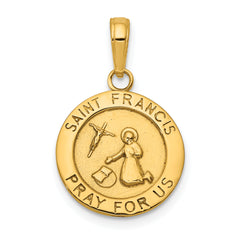 14K Gold Satin And Polished Saint Francis Medal Pendant