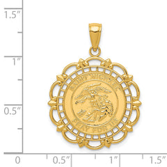 14K Gold Saint Michael Medal Pendant with Polished Satin Finish