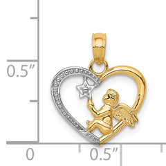 14K Gold Rhodium-Plated Angel Heart Pendant with Star Detail Elegant Gift