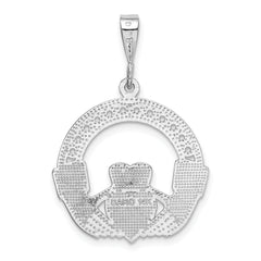 14K White Gold Claddagh Pendant with Polished Rhodium Finish 33mm