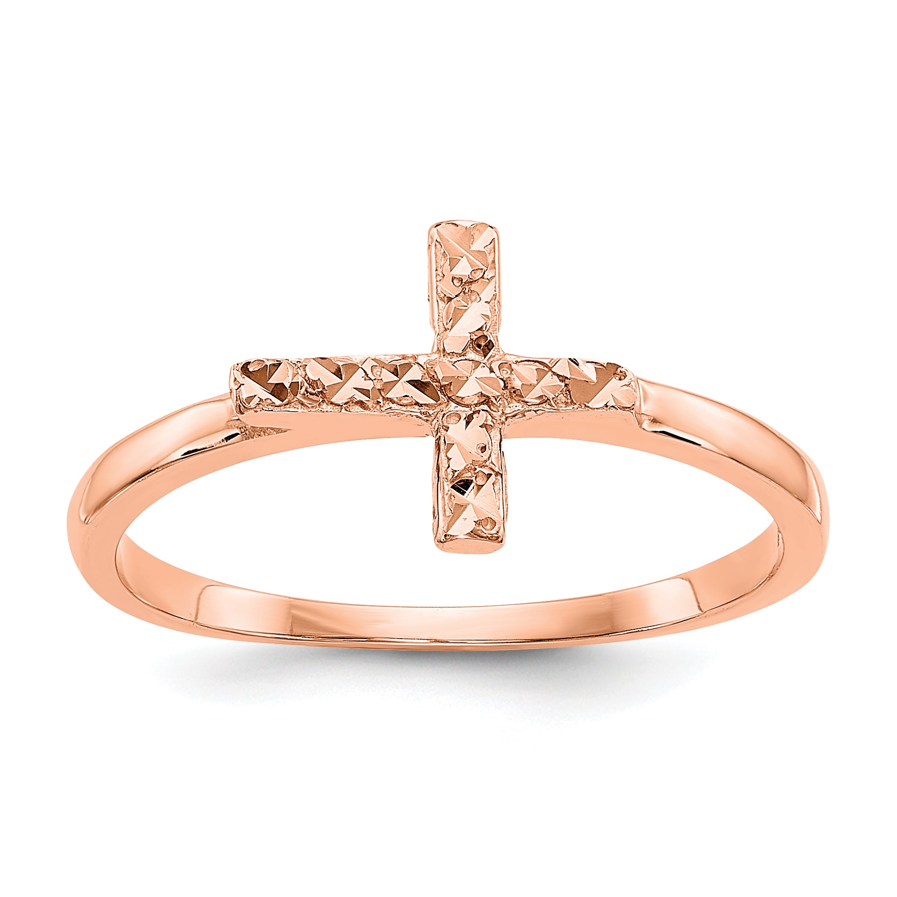 14k Rose Gold Polished & D/C Cross Ring
