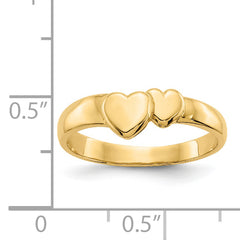 14k Gold Polished Adjoining Hearts Ring