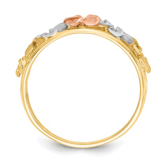 14k Two-Tone & Rhodium Satin/Polished D/C Flower Ring