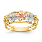 14k Two-Tone & Rhodium Satin/Polished D/C Flower Ring