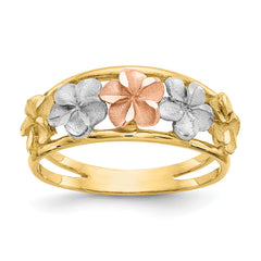14k Two-Tone & Rhodium Satin/Polished D/C Flower Ring