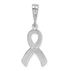 14K White Gold Awareness Pendant with Polished Rhodium Finish, Elegant & Textured