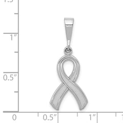 14K White Gold Awareness Pendant with Polished Rhodium Finish, Elegant & Textured