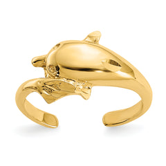 14K Polished and Diamond-cut Dolphin Toe Ring