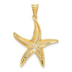 14K Gold Rhodium Diamond-Cut Starfish Pendant for Men Polished Solid Design