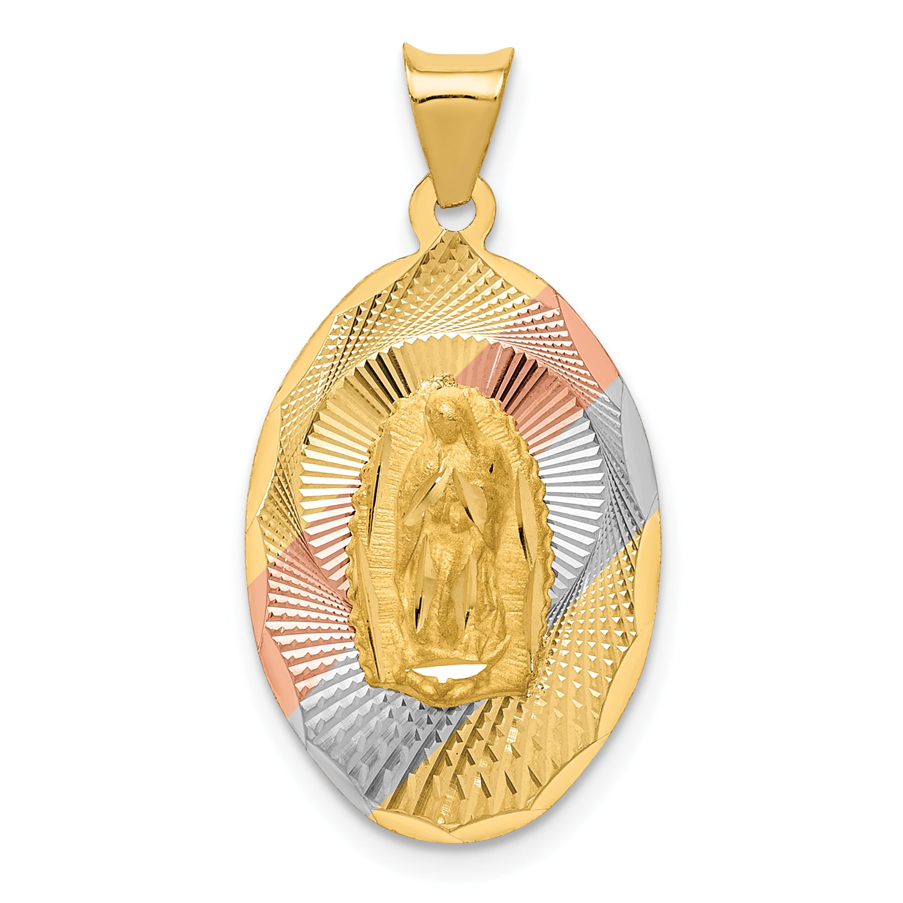 14K w/Rhodium D/C Lady Of Guadalupe Oval Pendant