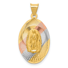 14K w/Rhodium D/C Lady Of Guadalupe Oval Pendant