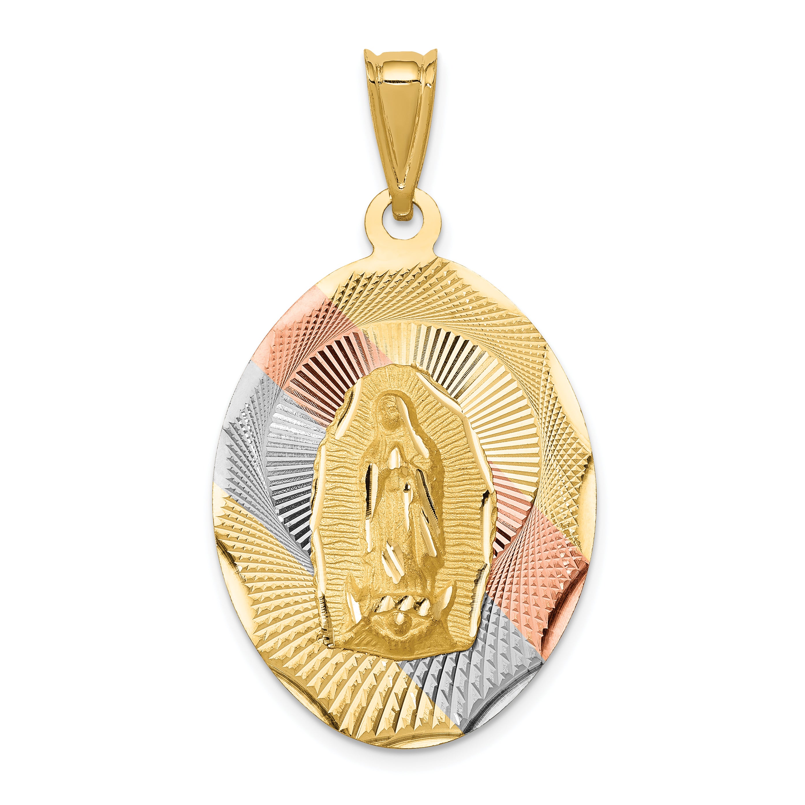 14K w/Rhodium D/C Lady Of Guadalupe Oval Pendant