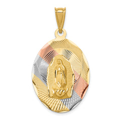 14K w/Rhodium D/C Lady Of Guadalupe Oval Pendant