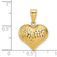 14K Gold 3D Heart Pendant with Polished and Textured Diamond-Cut Finish