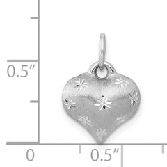 14K White Gold 3D Puffed Heart Pendant with Diamond-Cut Satin Finish