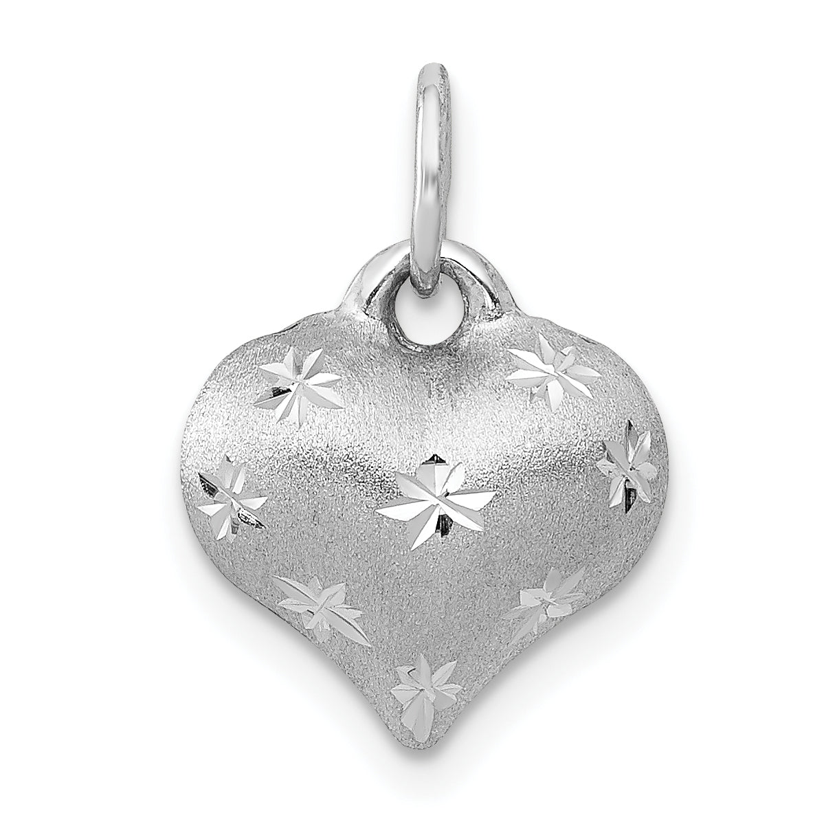 14k White Gold Satin Diamond-cut 3D Puffed Heart Pendant