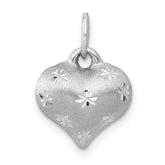 14k White Gold Satin Diamond-cut 3D Puffed Heart Pendant