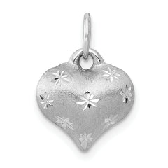 14k White Gold Satin Diamond-cut 3D Puffed Heart Pendant