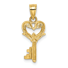 14K Gold Polished Swans Heart Key Charm Elegant Casted Design