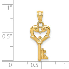 14K Gold Polished Swans Heart Key Charm Elegant Casted Design