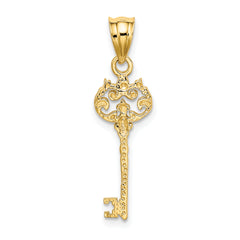 14K Gold Polished Filigree Key Charm Elegant Casted Design