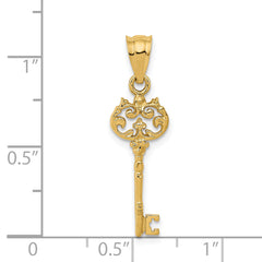 14K Gold Polished Filigree Key Charm Elegant Casted Design