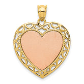 14K Two-tone Polished Lace Trim Heart Pendant