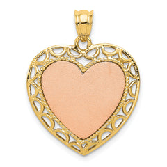 14K Two-tone Polished Lace Trim Heart Pendant