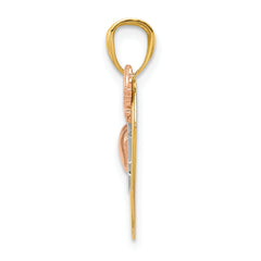 14K Two-Tone Gold Butterfly Heart Pendant with Polished Rhodium Finish