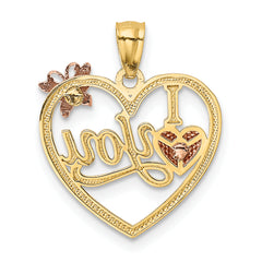 14K Two-Tone Gold Butterfly Heart Pendant with Polished Rhodium Finish