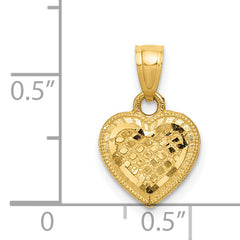 14K Gold Diamond-Cut Lattice Heart Pendant with Polished Finish