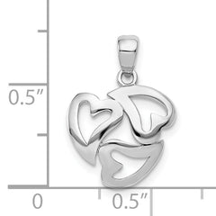 14K White Gold Polished Cut-Out 3-Heart Pendant with Rhodium Detailing