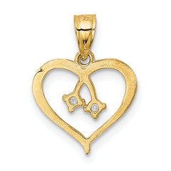 14K Gold Cut-Out Heart Pendant with 2 CZ Stones Polished & Elegant