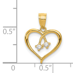 14K Gold Cut-Out Heart Pendant with 2 CZ Stones Polished & Elegant