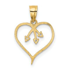14K Gold Cut-out Heart Pendant with 3 CZ Stones Polished & Elegant