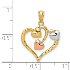 14K Two-Tone Gold Hearts Pendant with Rhodium Polished Finish by Sophia Jewelers