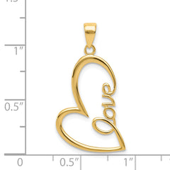 14K Gold Polished LOVE Heart Pendant with Elegant Flat Back Design