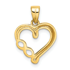 14K Gold Infinity Heart Pendant with White Rhodium Accents, Polished Finish